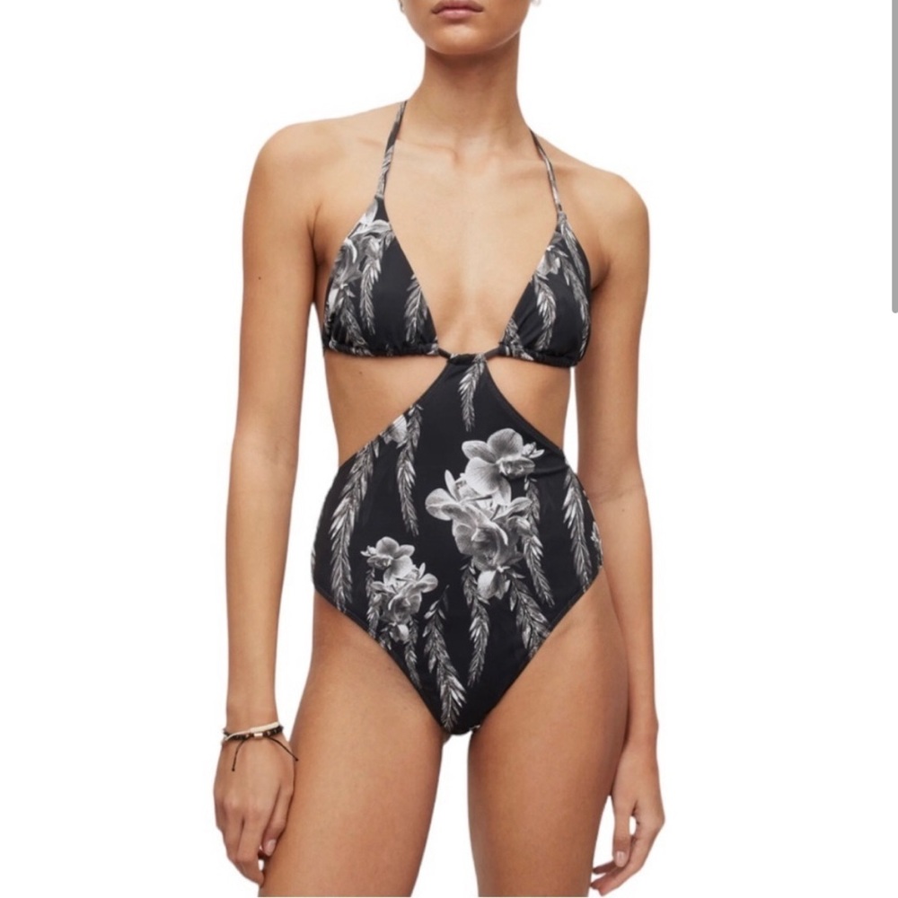 ALL SAINTS Womens Peri Mia Cut Out Tropical Print One Piece Swimsuit
